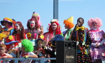 young and old clowns on the Franklin Ave stage