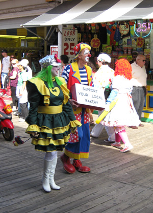 clowns walking on the boardwalk