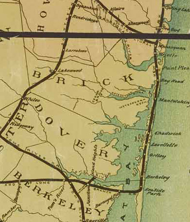 1887 map of the railroad connections passing what was to become Seaside Heights, NJ