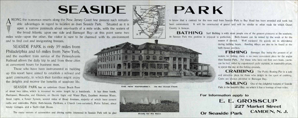 a 1908 ad offering land to buy in Seaside Park, NJ